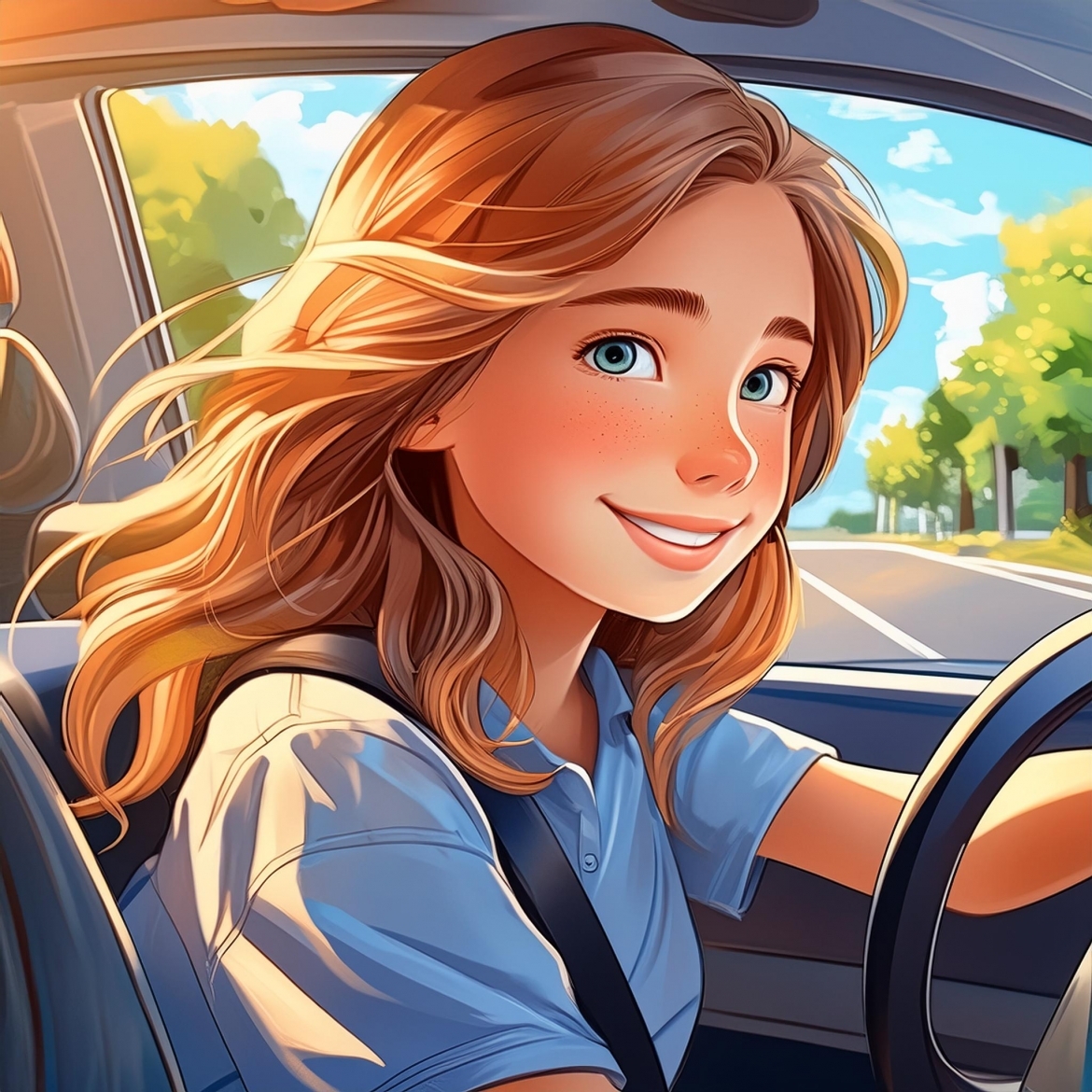 graphic art of girl driving